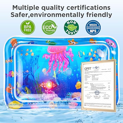 Miniatura 5 de Alfombra de agua para gatos iluminada multicolor, gruesa, antiarañazos, a prueba de fugas, con sensor de agua para gatos con peces flotantes,