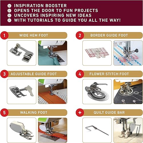 Miniatura 4 de Madam Sew Big 5 accesorios para pies de costura en estuche de lujo con folleto y adaptador a presión de vástago bajo | Incluye pie para caminar, pie