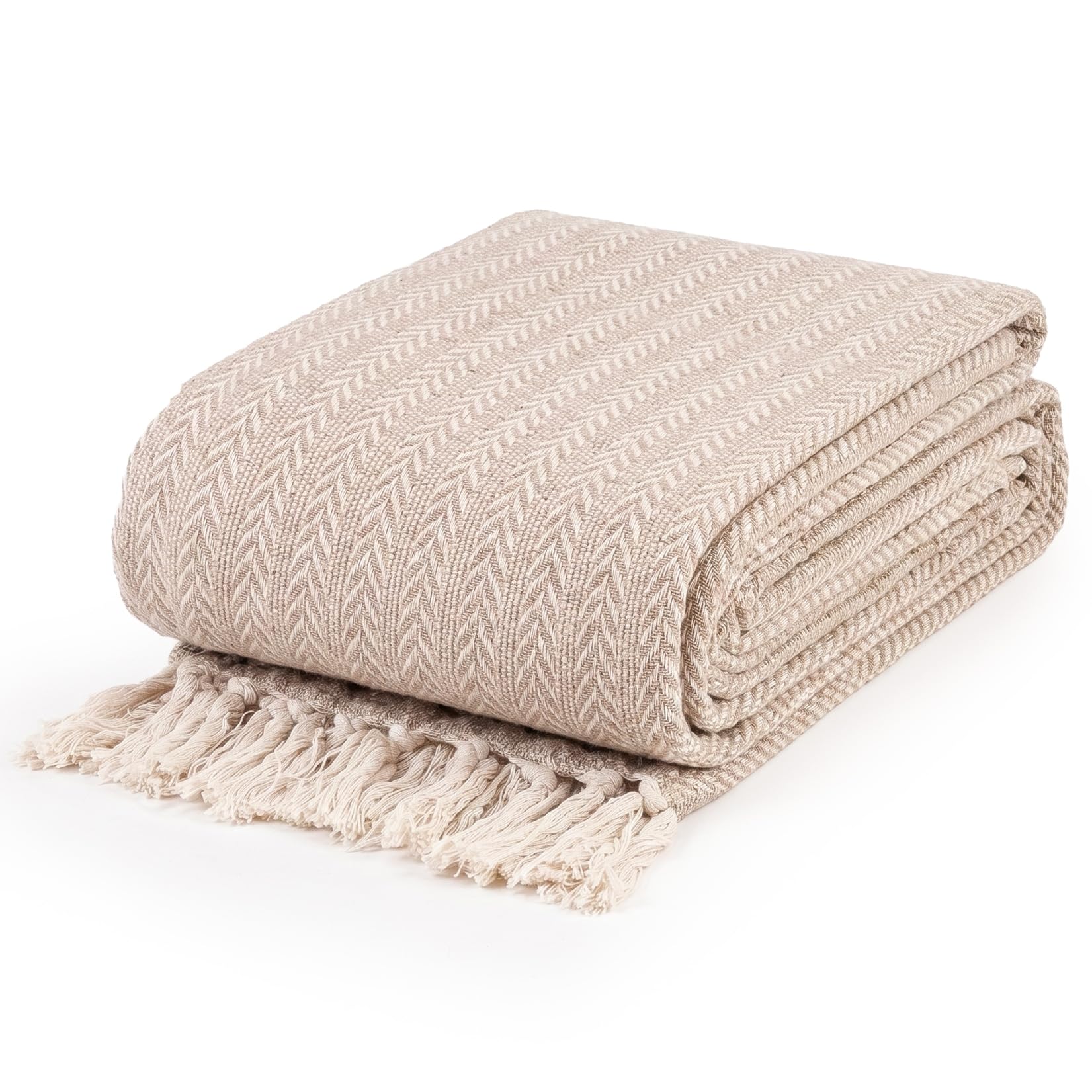 EHC Cotton Woven Large Sofa Throw, Robin Throw Design, 2 Seater Chair/Sofa/Bed, 180 x 250 cm, Beige