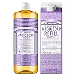 Dr. Bronner\'s Pure-Castile Liquid Magic Soap Bottle & Refill Carton - Made with Regenerative Organic Certified Oils, 86% Less Plastic per Quart - For Face, Body Wash, Hand Soap Refill- Lavender, 32oz