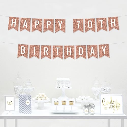 Miniatura 2 de Andaz Press Decoración de pancarta de fiesta de cumpleaños con fondo de purpurina sintética de oro rosa, feliz 70 cumpleaños, aproximadamente 5