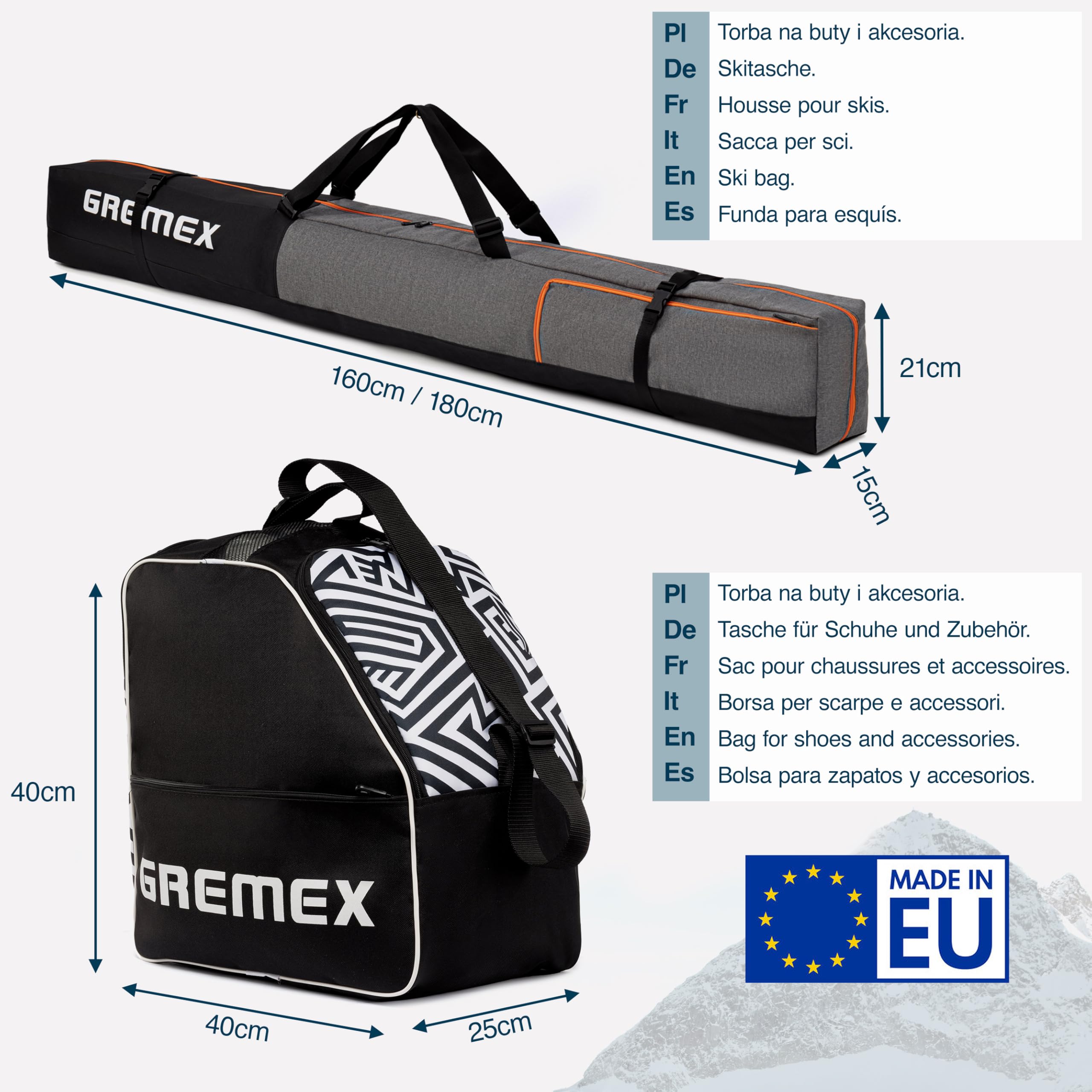 Sac à chaussures de ski - Sac de ski solide - Sac de ski - Sac imperméable pour chaussures de ski avec casque - Sac de ski pour 1 paire de ski - Sac à chaussures de ski avec compartiment pour