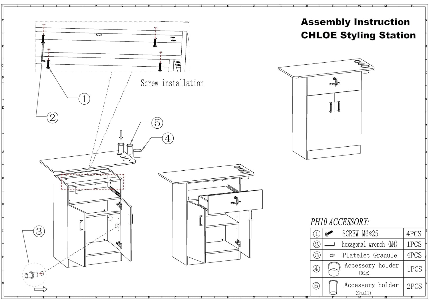 Assembly instruction diagram for CHLOE Styling Station
