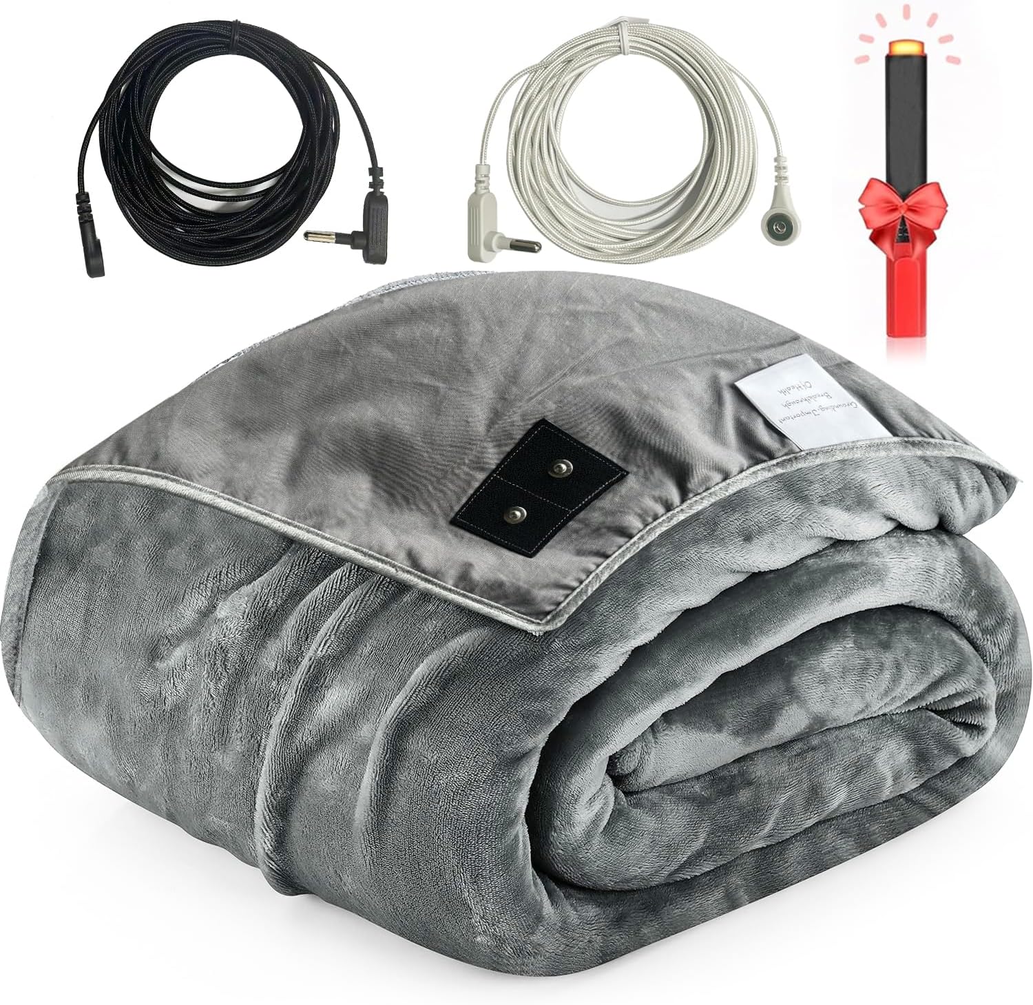 Grounding Blanket for Sleeping, Two Grounding Cords with Test Pen, 53" 79" Size Grounding for Less Pain, Stress, More Energy, Earth Blanket Wellness Balance for Bed, Office, Travel