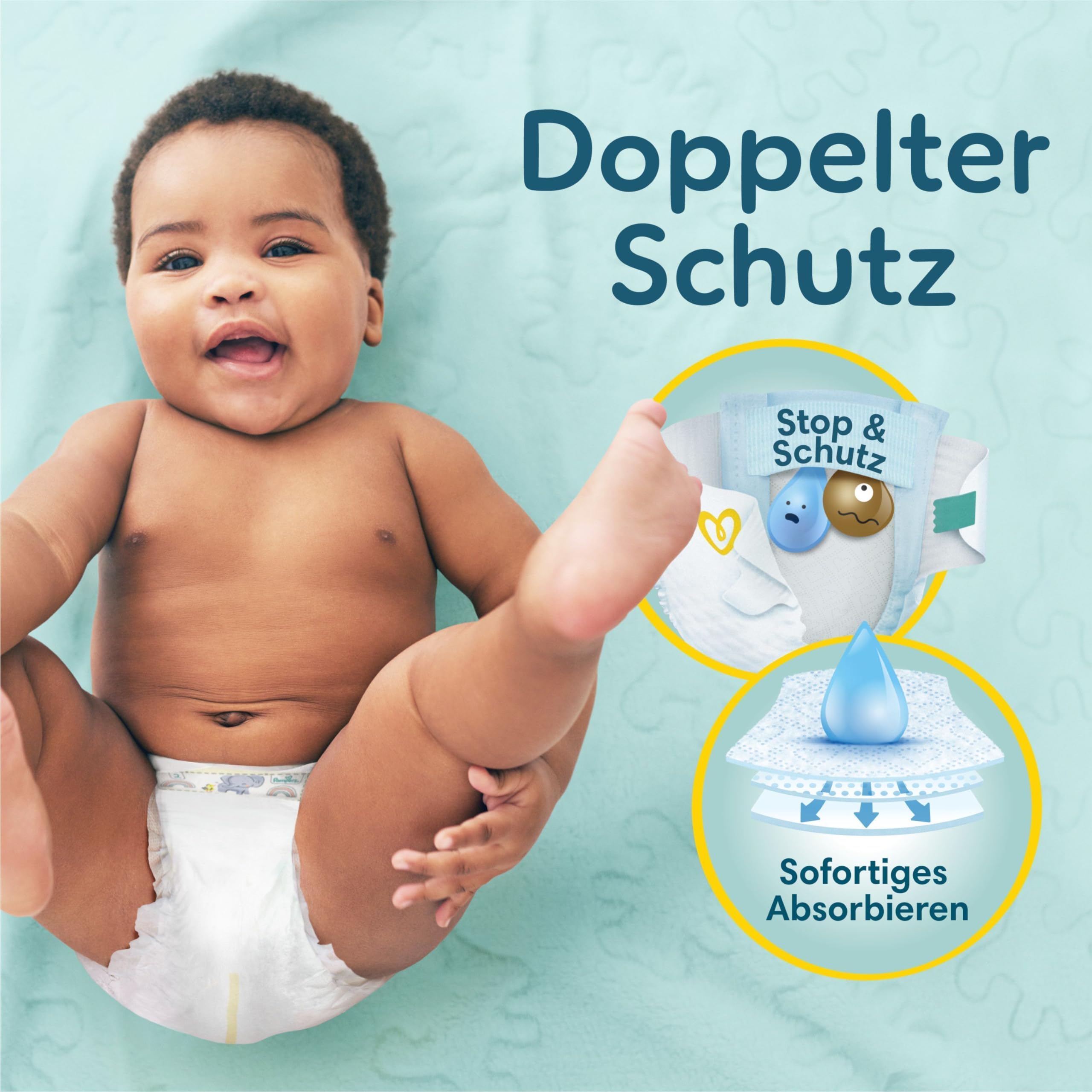 Pampers Premium Protection Größe 2 Windeln 4kg-8kg Doppelter Schutz +10 Stück Feuchttücher