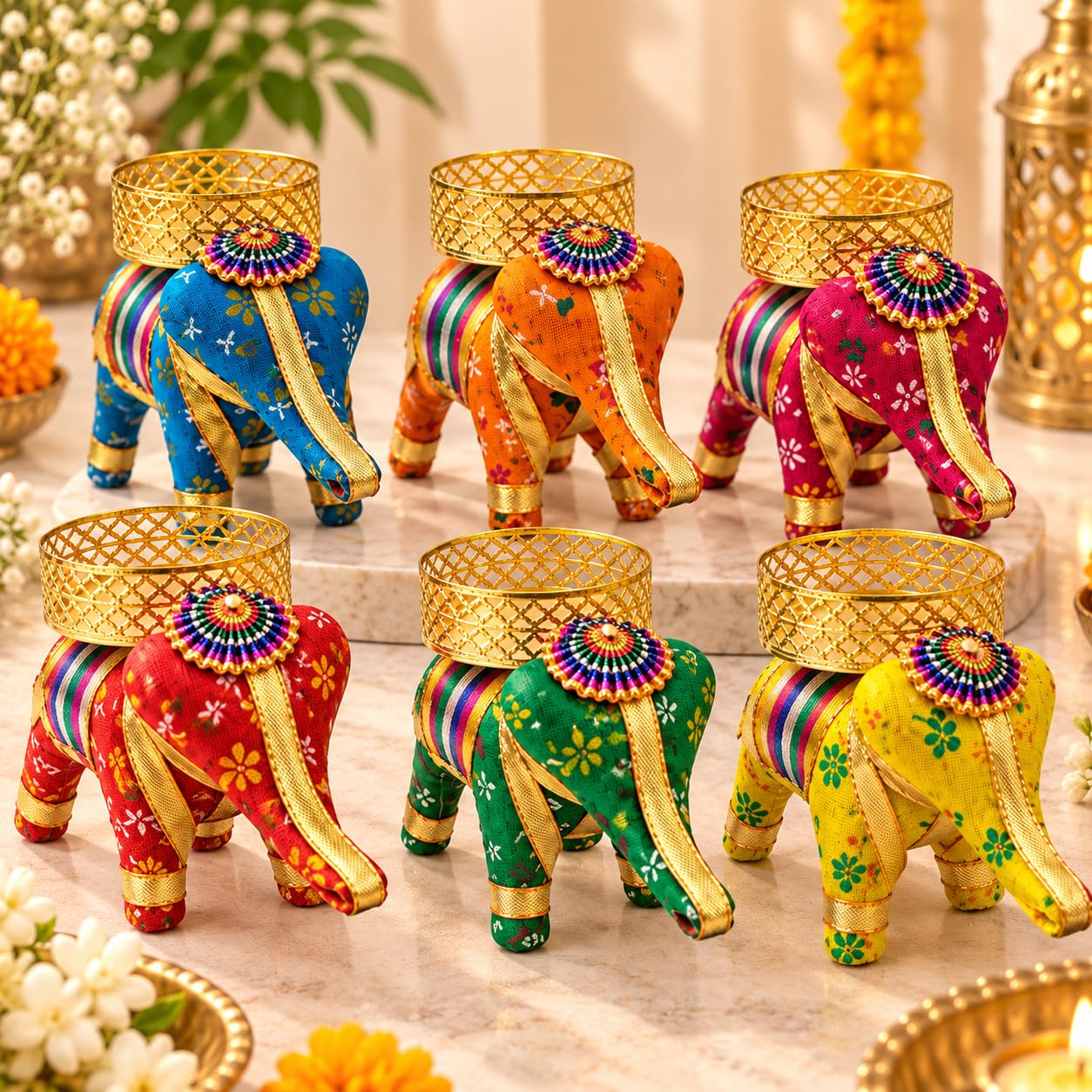 Elephant Tealight Holders - Diwali Decor & Gifts -1