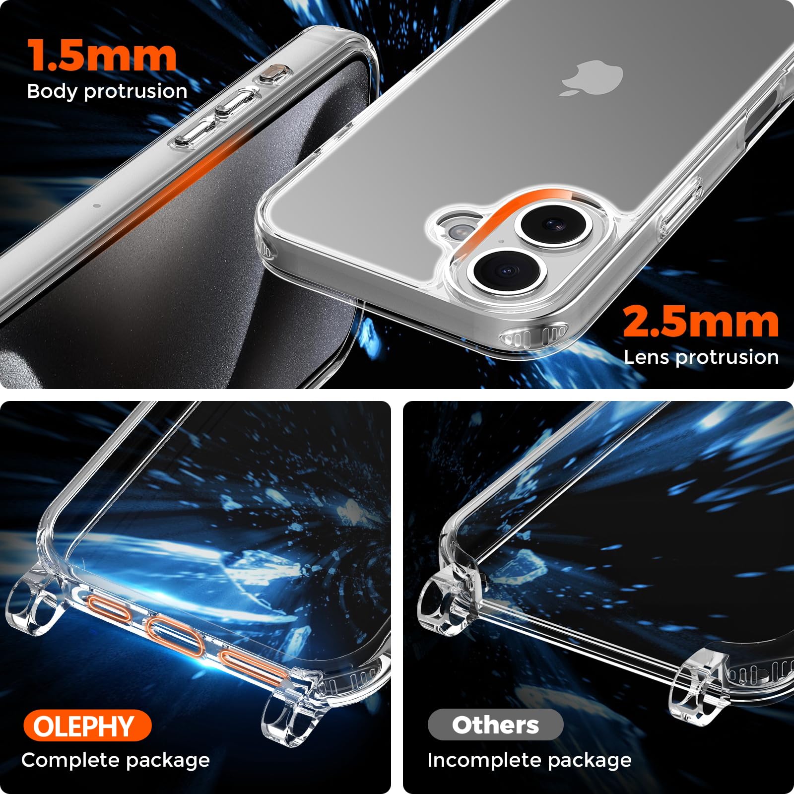 OLEPHY Trasparente Cover con Cordino per iPhone 16 Plus 6,7'', Custodia con Regolabile Collana, [Antiurto] [AntiGraffio] Case con Laccio Tracolla, Beige