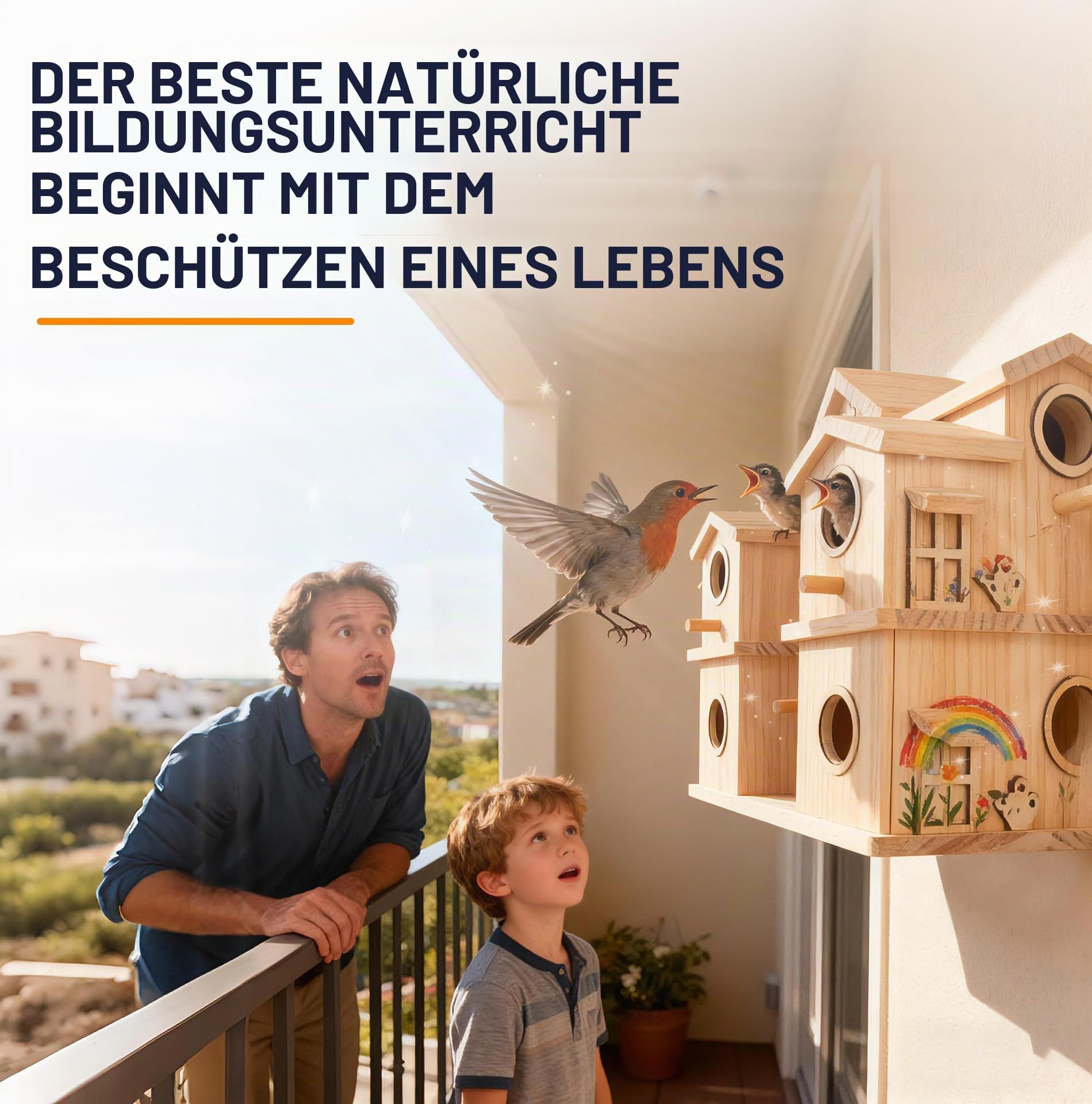 Mehrkammer-Vogelhaus aus Holz, 10 Nistfächer, Kiefer naturbelassen
