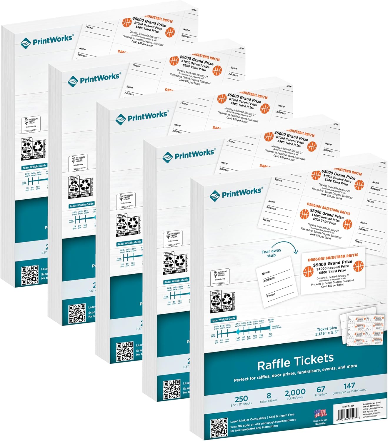 Amazon.com : PrintWorks Printable Raffle Tickets With Tear-Away Stubs ...