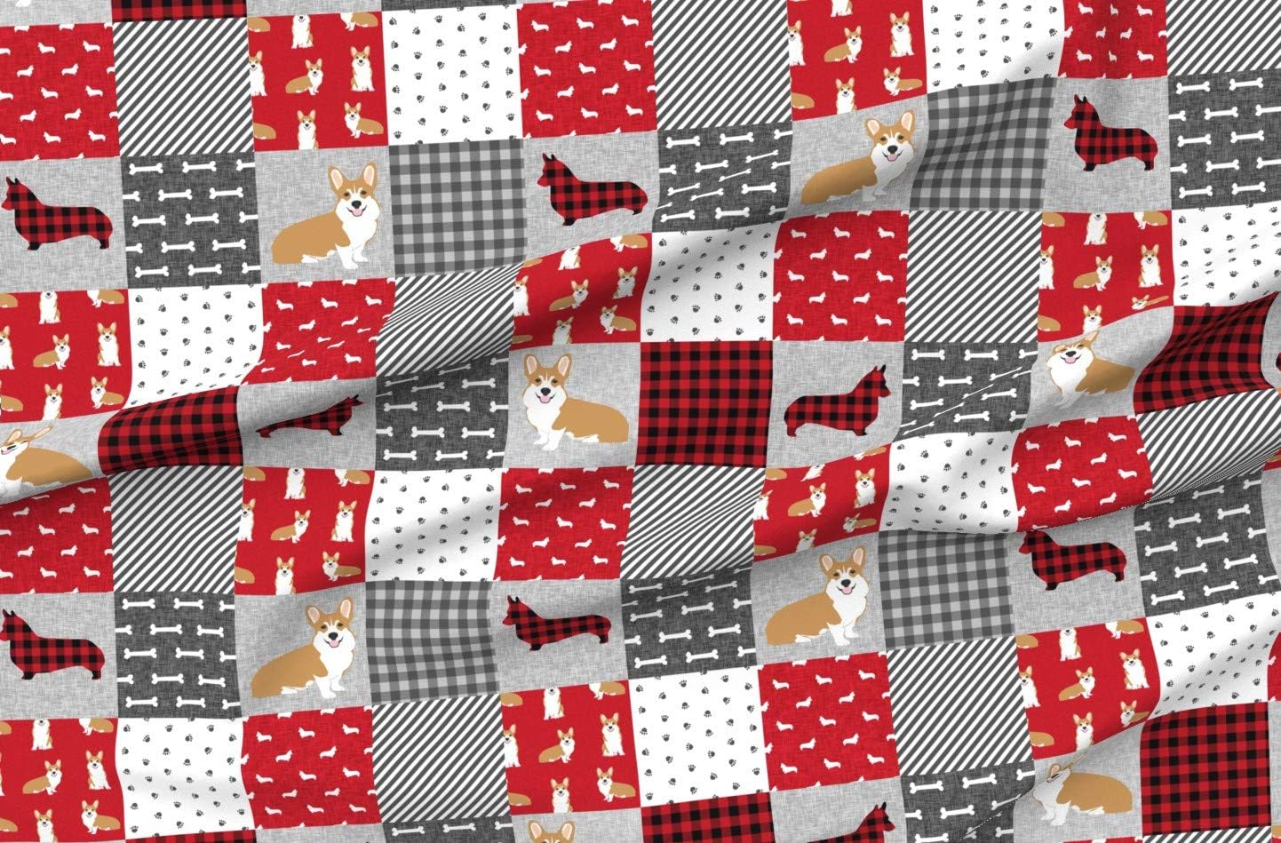 Spoonflower Fabric - Corgi Cheater Quilt Dogs Breeds Nursery Welsh Corgis Plaid Pets Pet Printed on Minky Fabric by The Yard - Sewing Baby Blankets Quilt Backing Plush