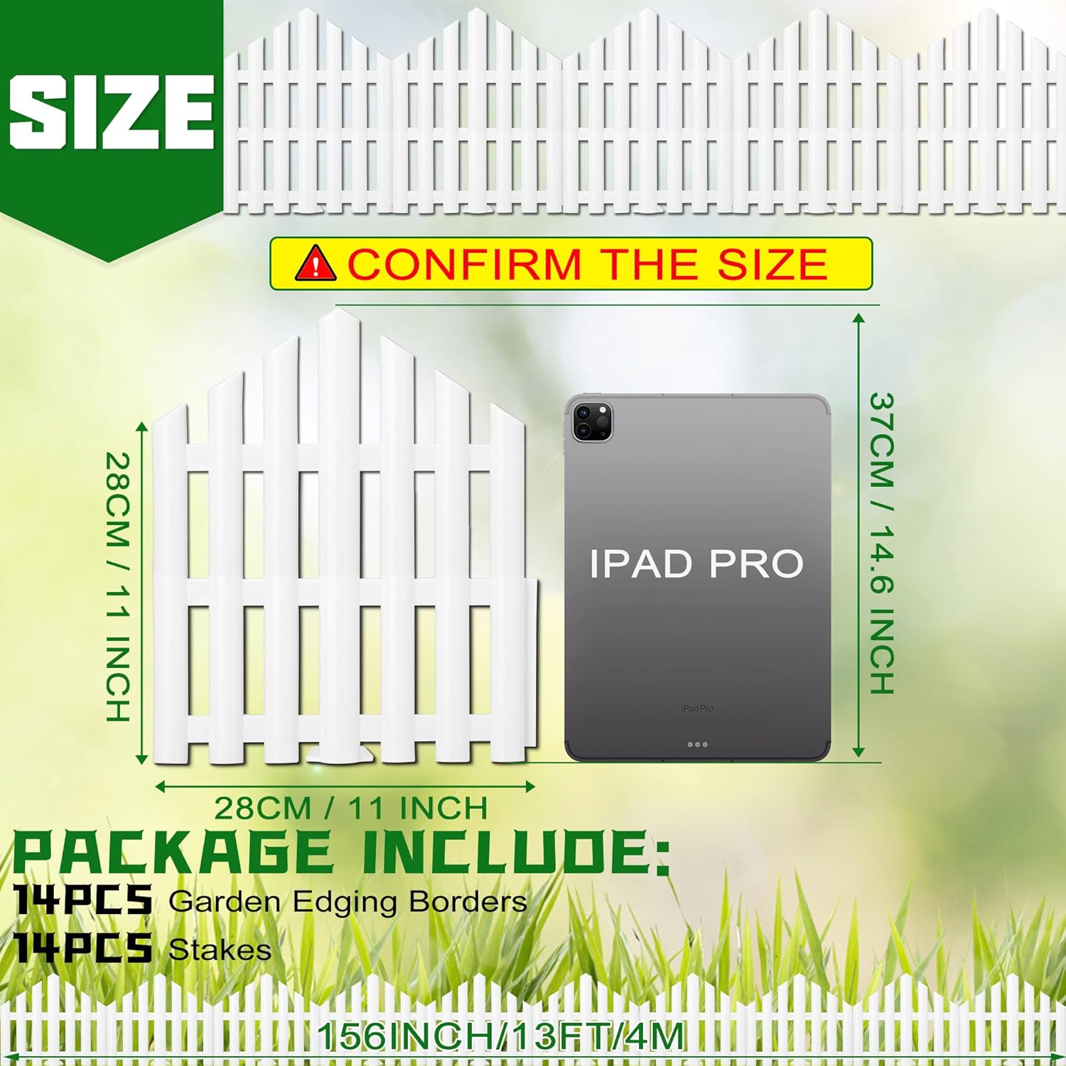 Garden Edging Border No-Dig 13FT White 14.6 Inch Tall Landscape Edging with 14pcs Stakes for Decorate The Garden