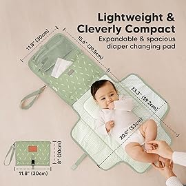 KeaBabies Portable Diaper Changing Pad - Large Waterproof Baby Changing Mat, Compact Travel Diaper Clutch, Functional Pockets Fit Newborn Essentials, Wipeable & Padded Baby Changer (Acacia)