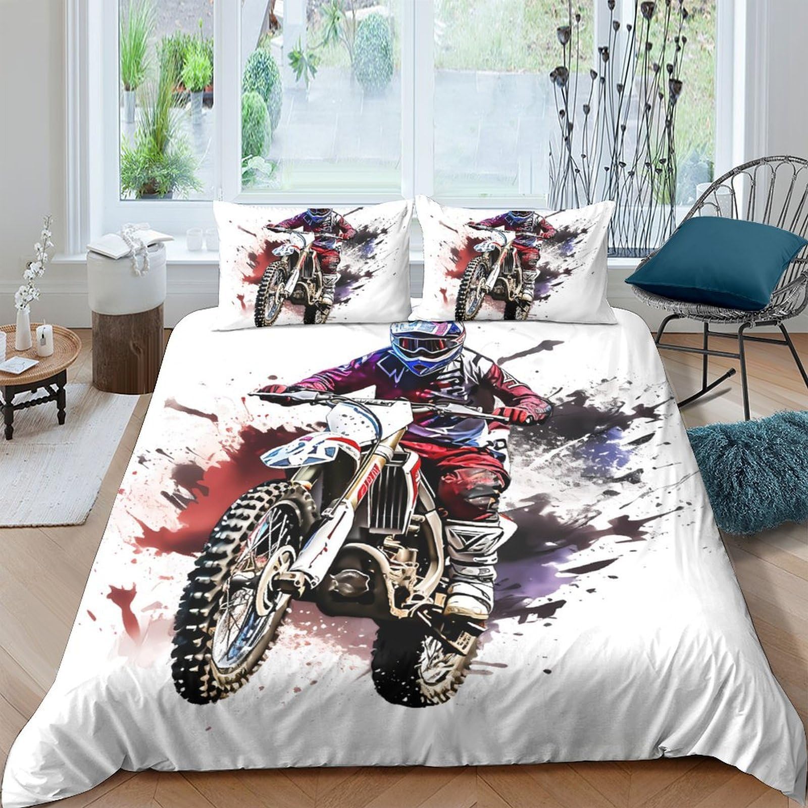 Ctjqhvkz Style-5 3D Printed Motocross Racing Fitted Sheet Microfiber Soft Anti-Slip Ink Splash Bed Cover For Bedroom Dorm Decor Single（135X200cm）
