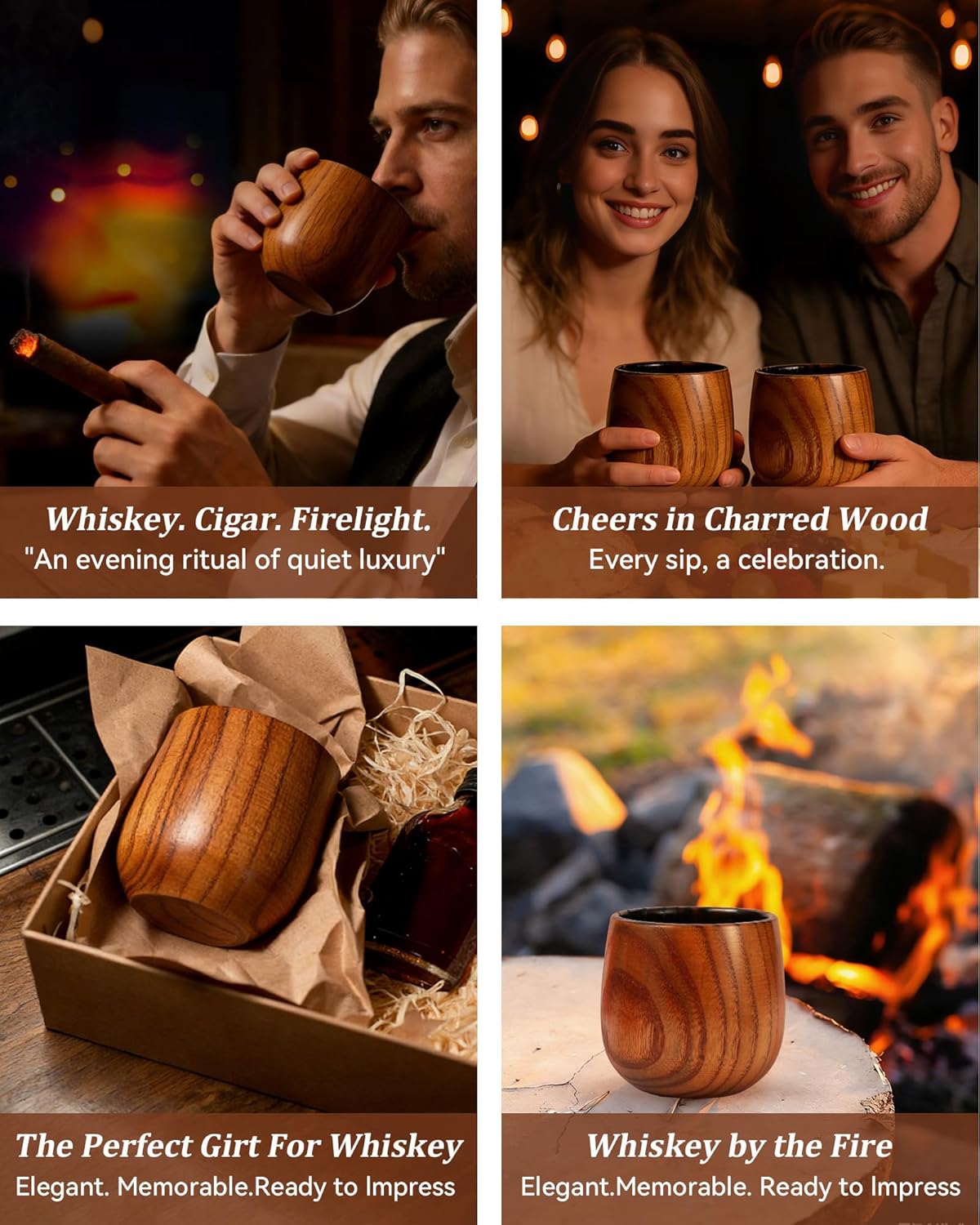 Charred Wooden Bourbon Glass | Artisan Whiskey Grail Cup | Handcrafted Oak Tumbler for Bourbon & Whiskey | Charred Oak Whiskey Drinking Glasses（2 pack） - Image 8