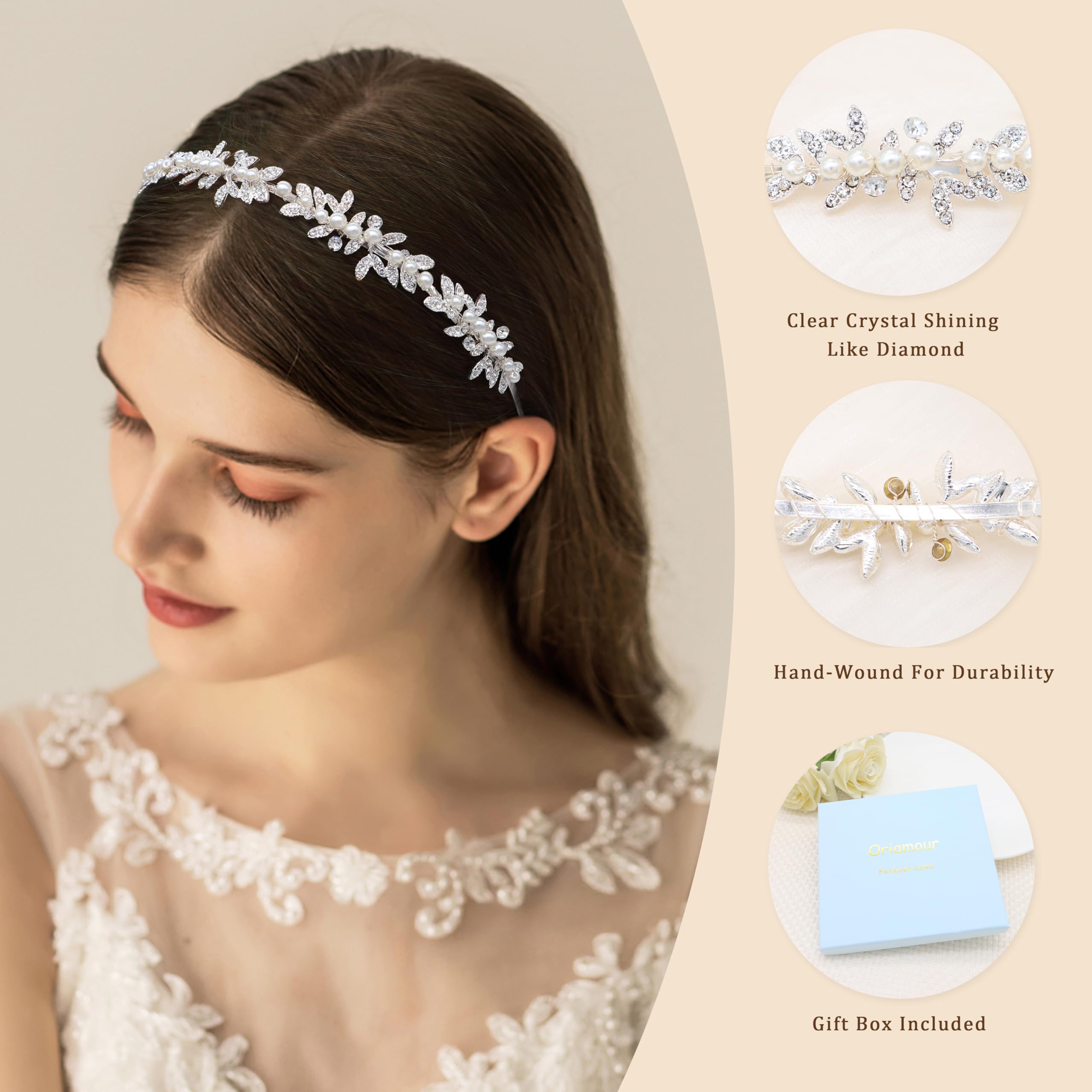 Amazon.com : Oriamour Rhinestone Bridal Headband Crystal  display picture 1
