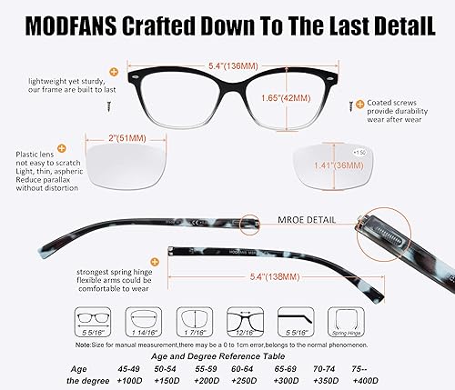 Miniatura 3 de MODFANS Gafas de Lectura para Mujer 2.75 4 Pares Elegantes Lentes de Lectura para Damas con Comoda Bisagra de Resorte, Diseño con Motivos, Incluye