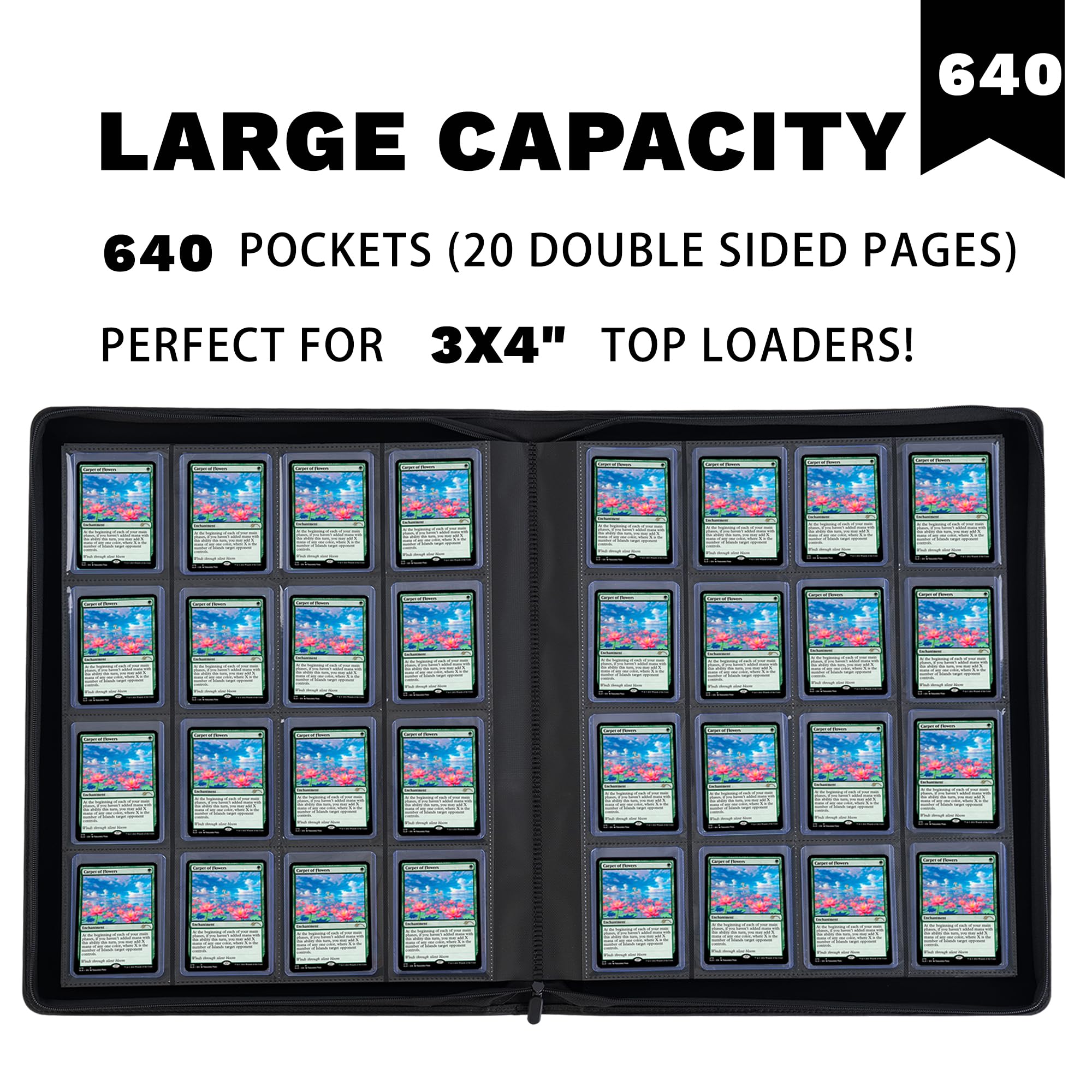 Carpeta de carga superior, capacidad para 640 cargadores superiores, carpeta de carga superior de 16 bolsillos para tarjetas rígidas de 3 x 4 pulgadas, carpeta de tarjetas de doble cara Abulm