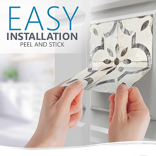 Miniatura 9 de MI ALMA Backsplash - Azulejos para decoración del hogar, azulejos fáciles de instalar para cocina y baño, color gris y negro (12 x 12 pulgadas)