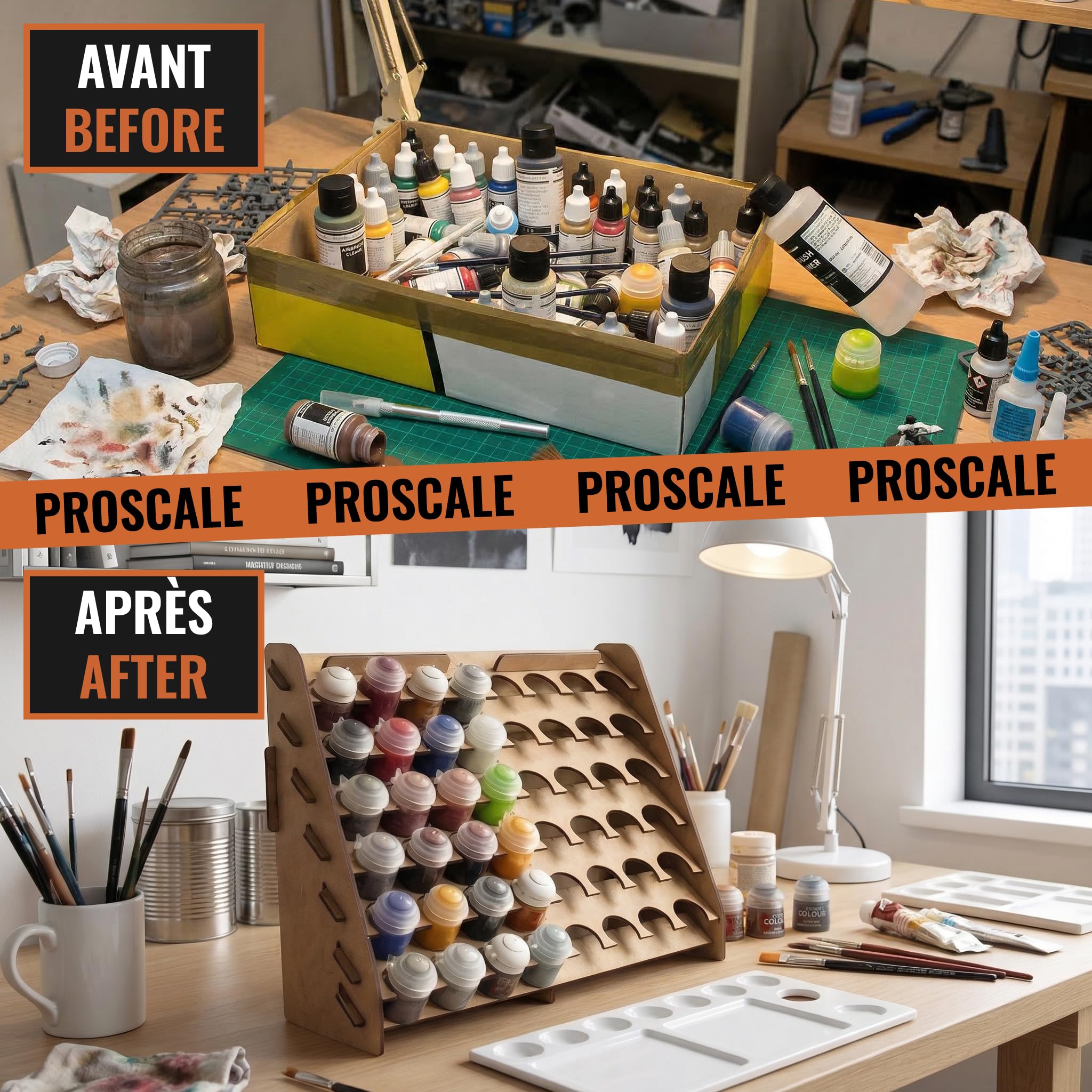 PROSCALE Support mural pour Peinture maquette. Rangement mural en bois porte pot peinture acrylique Citadel pinceaux Warhammer hobby zone (33 mm)