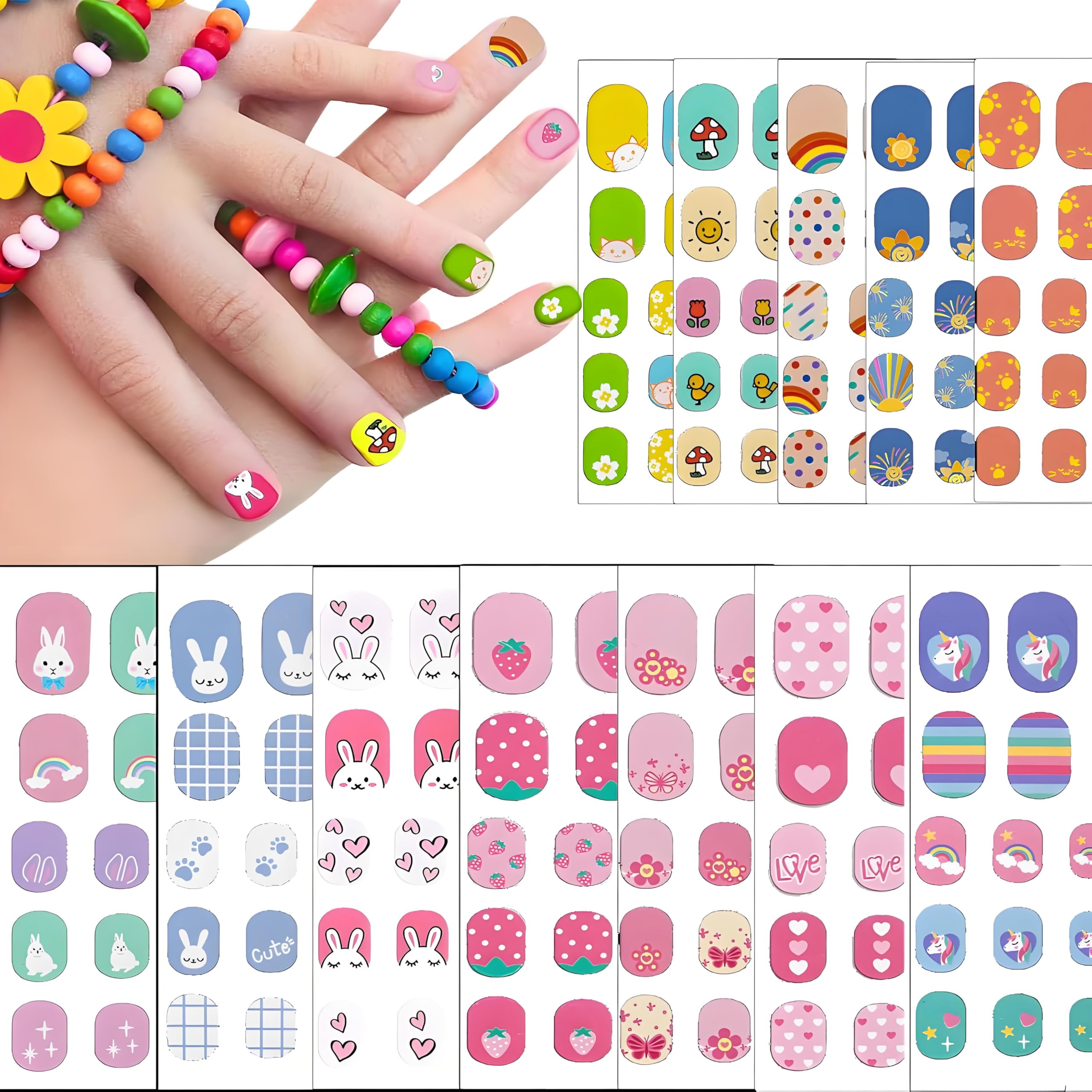 Süße Nagelsticker Für Kinder – Oster Hase & Blumen Design | 12 Blätter Selbstklebend | Nageldesign Zubehör