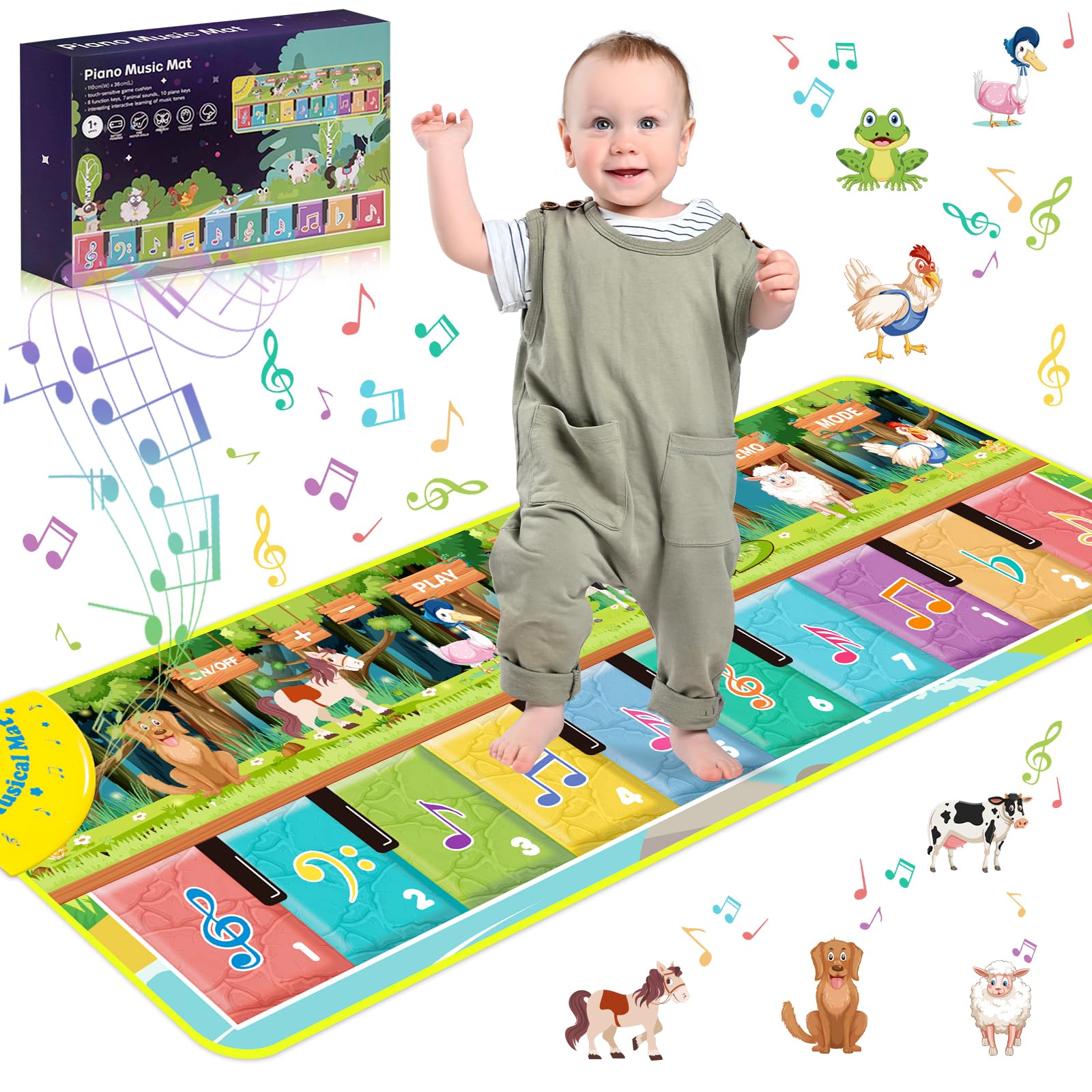 Alfombra Musical para Bebé, Alfombra de Música para Niños Pequeños, 110 x 36 cm, Alfombrilla de Juego de Música Niños y Niñas 3 4 5 6
