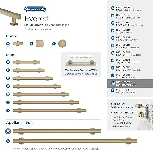 Miniatura 4 de Amerock Corp BP37110BBZ Everett - Jaladera para electrodomésticos de 305 mm (12 pulgadas) de centro a centro, acabado champaña dorado