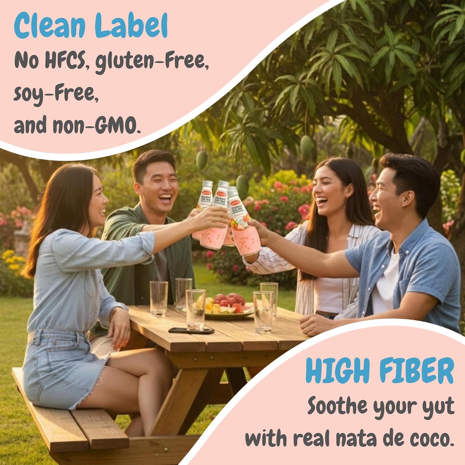 VISVITA Coconut Milk Drink with Nata De Coco, Strawberry | Refreshing Coconut Taste, High Fiber | Plant-Based, Non-GMO & Allergen-Free, 9.8 oz (12 Pack)