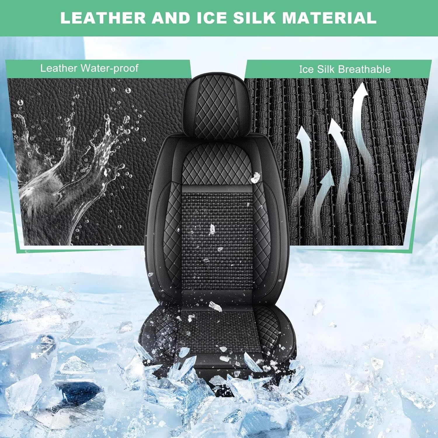 YORKNEIC Seat Covers Fit for Ford Fusion 2010-2020 Full Set Cooling Ice Silk Faux Leather Seat Covers Breathable Seat Cushion Protector (5 Seat, Black)