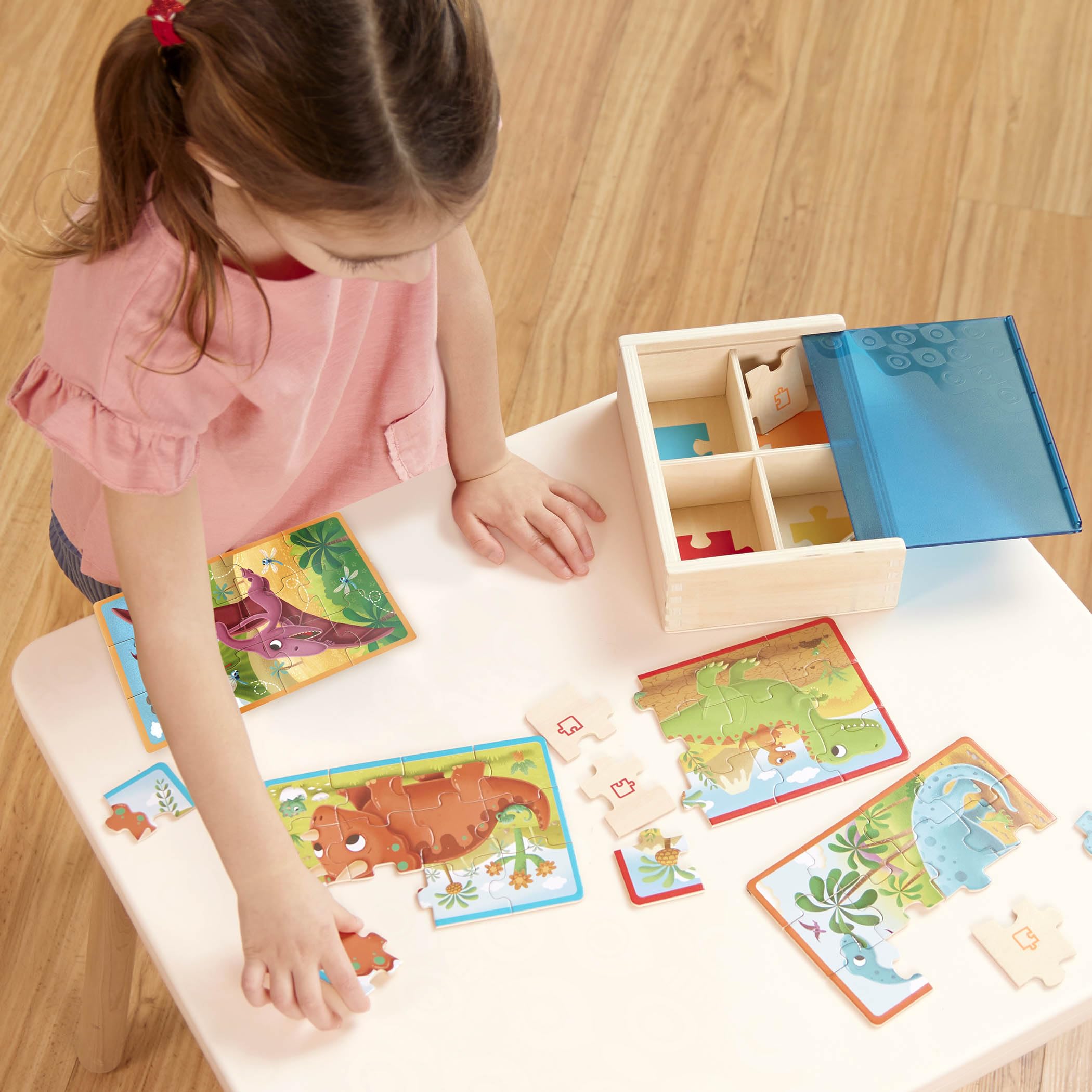 B. toys - Pack o' Puzzles 2er-Pack - Haustiere & Dinos - Holzpuzzle-Box-Set - 2 Puzzle-Boxen, 8 Puzzles - 4 Dinos & 4 Haustiere - 12-Teile-Puzzle für Kinder - 3 Jahre +