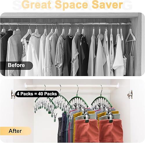 Vista 41 de Organizador de leggings para armario, colgador de metal para pantalones de yoga con revestimiento de goma, paquete de 2 con 10 clips para 20 Blanco