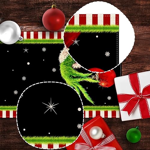 Miniatura 4 de Nepnuser Camino de mesa Merry Grinchmas de 108 pulgadas de largo, elfo verde, Navidad, invierno, vacaciones, decoración para el hogar, cocina,