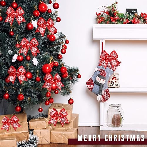Miniatura 7 de Panelee 12 piezas de lazo de arpillera para corona de Navidad, lazo de arpillera de 6 x 6 pulgadas, lazo de arpillera de copo de nieve, lazos de