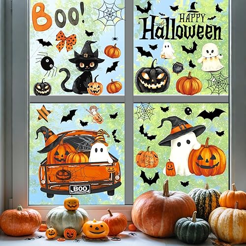 Miniatura 5 de Decoración de Halloween para ventana, espeluznante fantasma, calabaza, murciélago, calcomanías decorativas para ventanas de cristal, calcomanías