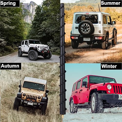 Miniatura 8 de Antena en espiral de 13 pulgadas para antena Jeep Wrangler, antena rechoncha, Jeep Wrangler JK JKU JL Rubicon Sahara Gladiator 2007-2023, antena