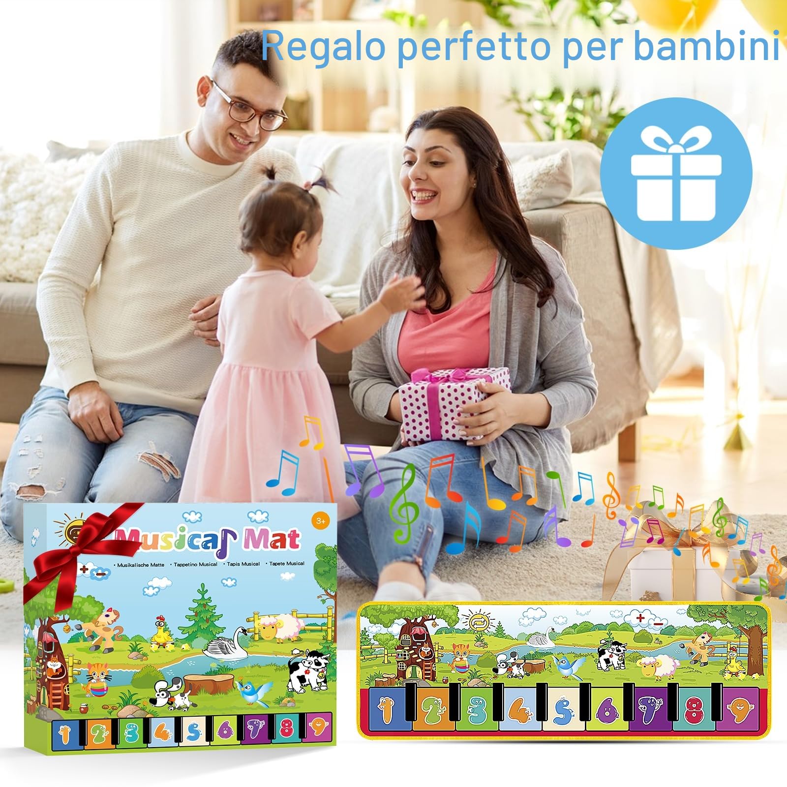 MOONTOY Tappeto Musicale con 18 Suoni e 9 Tastiere Pianoforte per Bambini 1-4 Anni