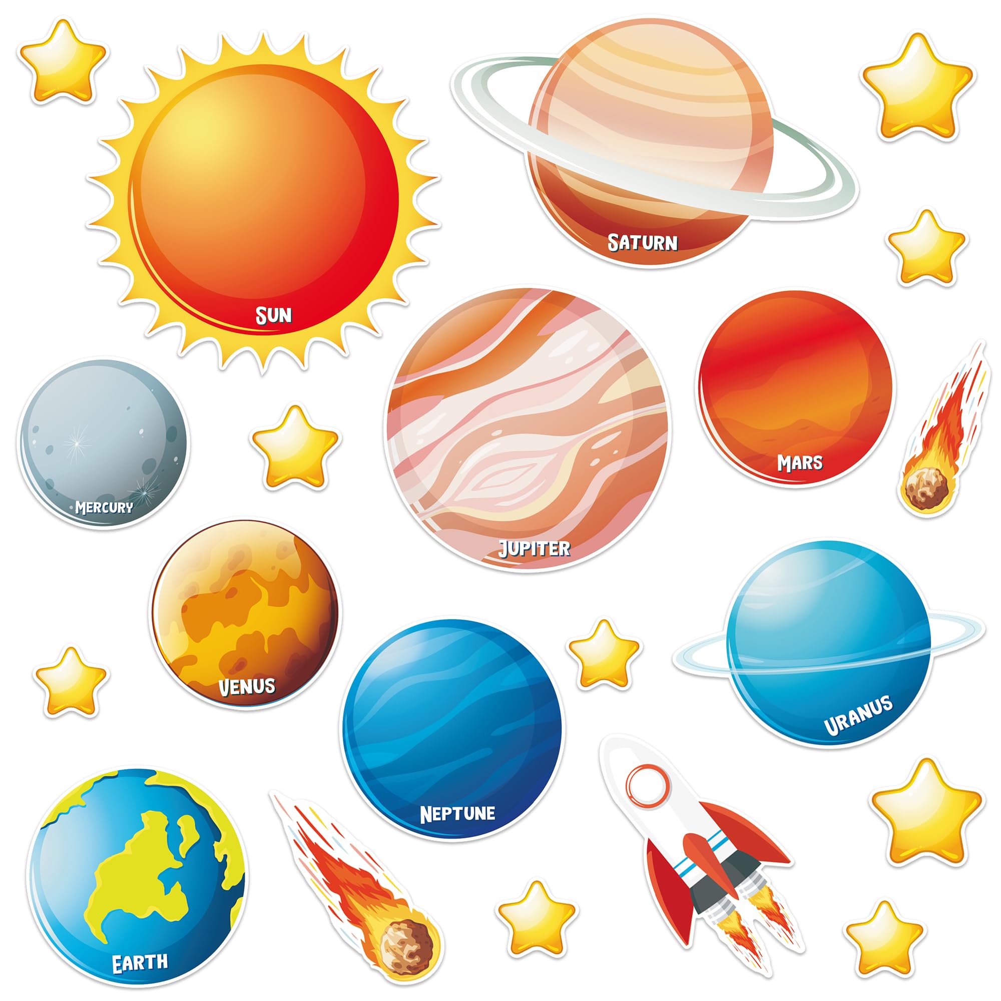 Wonmon 60 PCS Solar System Cutouts for Classroom Decorations, Outer Space Planet Rocket Paper Cut-Outs for Space Theme Birthday Party School Classroom Wall Bulletin Board Decorations