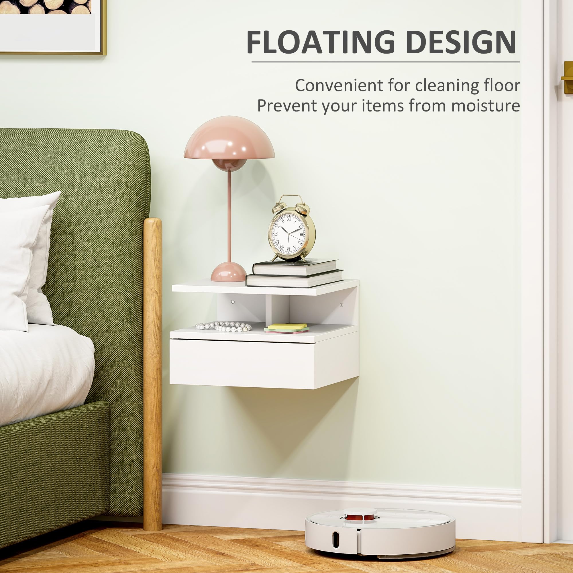 HOMCOM Table de Nuit Flottante Gain de Place 35x32x22,5cm Blanc