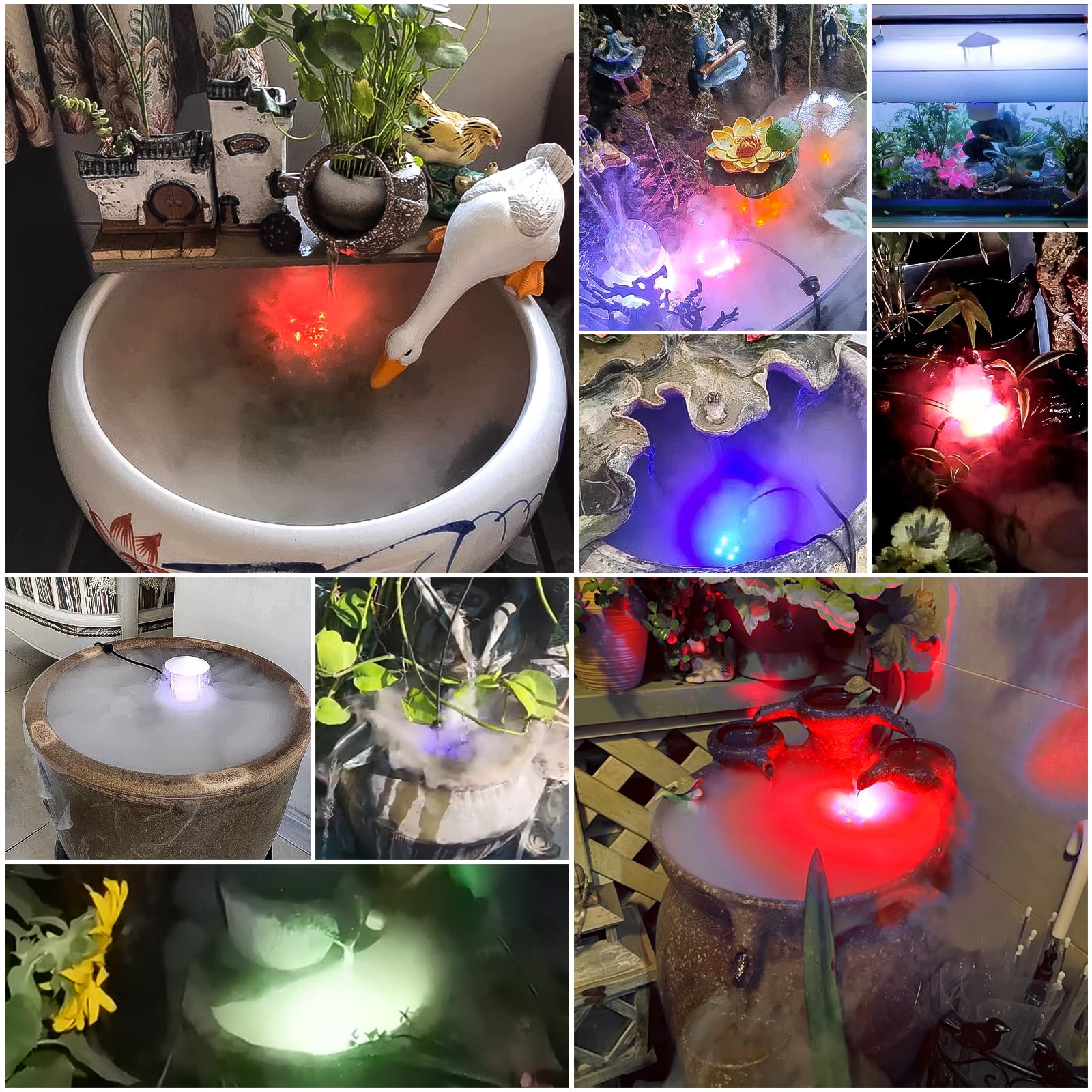 Nébuliseur à ultrasons, 24 V mini machine à fumée avec 12 LED Fogger, Brumisateur à Ultrasons, Mini Machine à Brouillard Fontaine à Brouillard Machine à Fumée pour Fontaine étang Brouillard Décoration