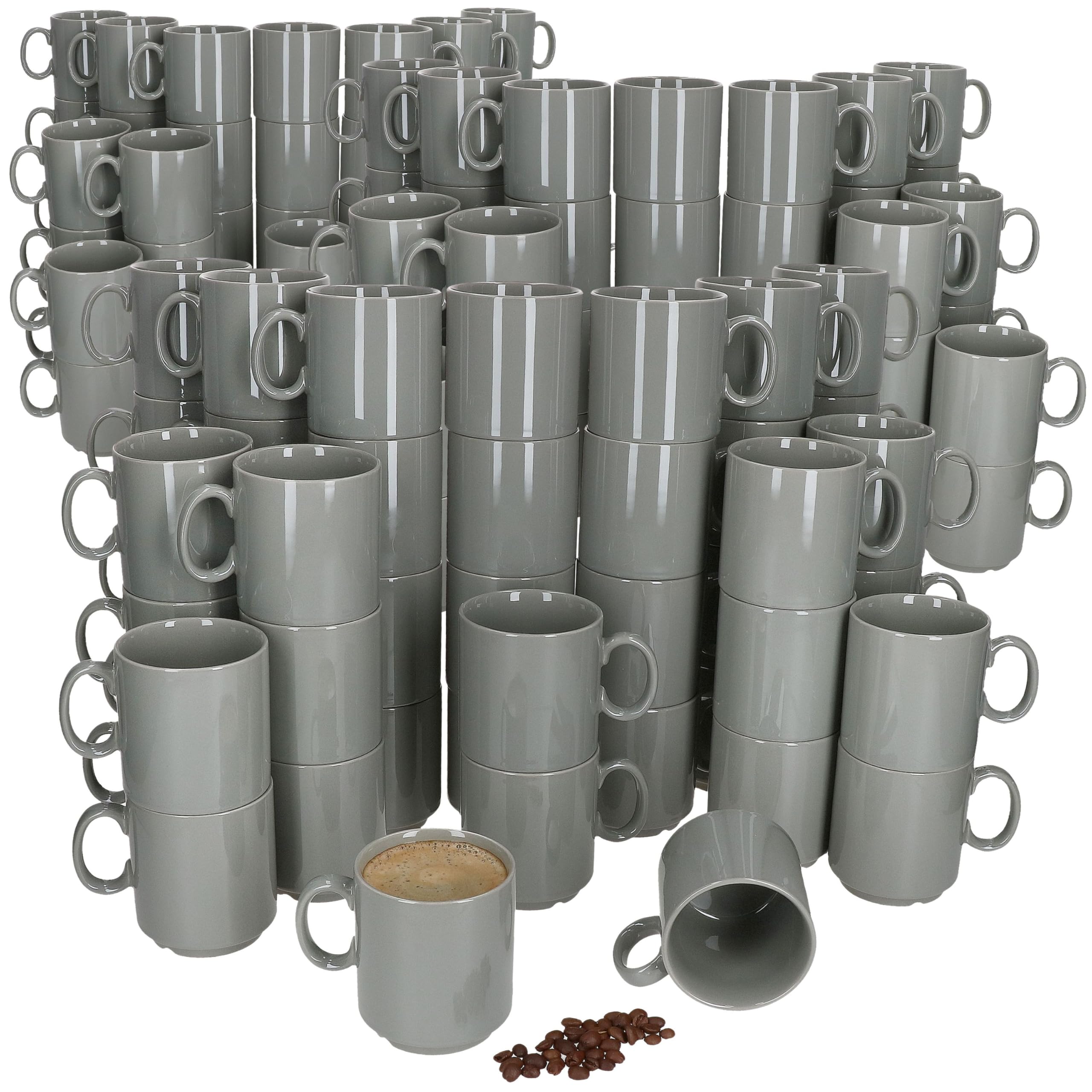MamboCat Event 120er Set Kaffeebecher I 250 ml I graue Porzellan-Becher mit Henkel 120 Personen I stapelbare Tassen für Heißgetränke wie Tee, Kakao, Latte Macchiato&Co I schickes Kaffee-Geschirr