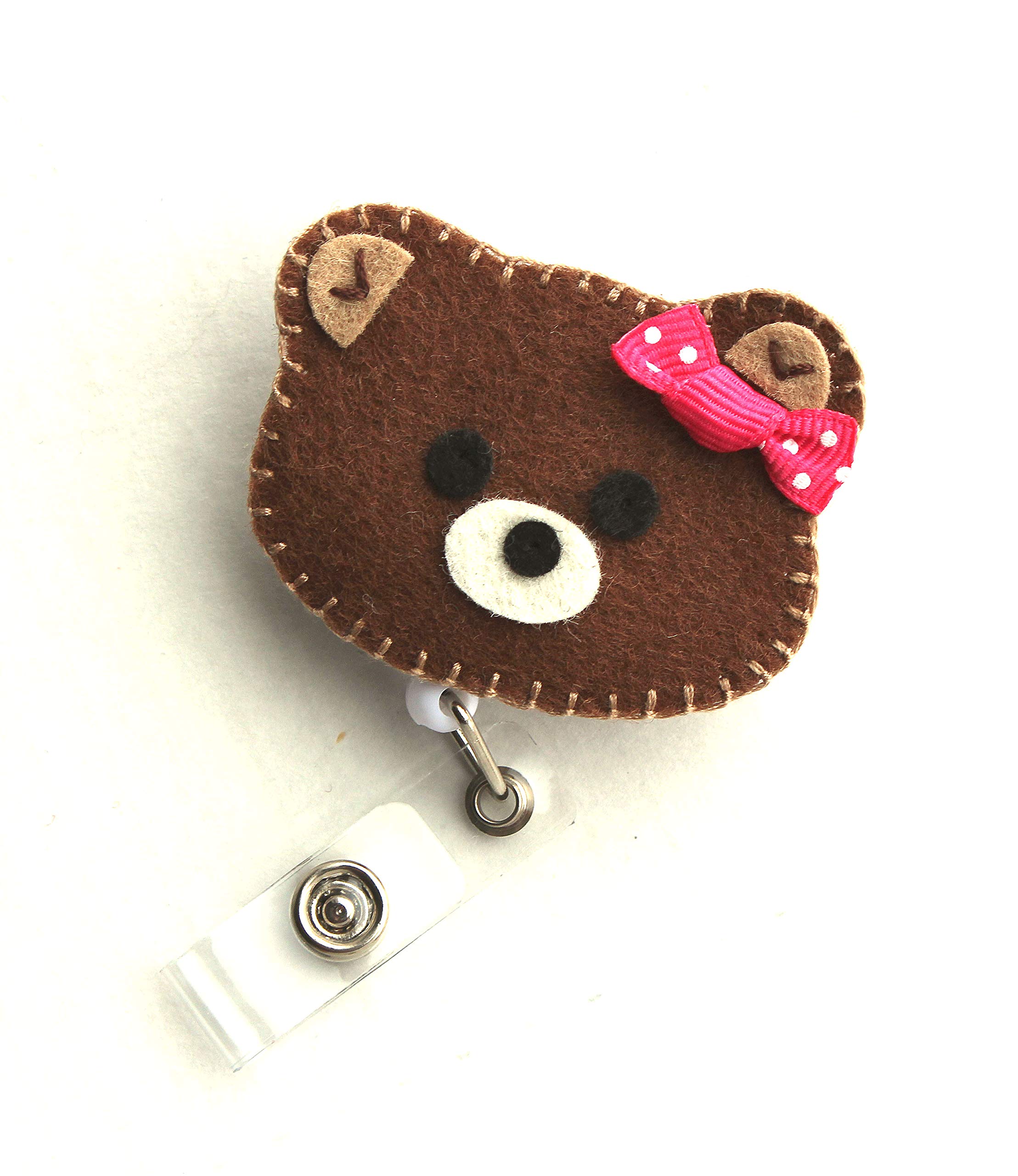 Felt Embroidered Teddy Bear Retractable ID Badge Reel