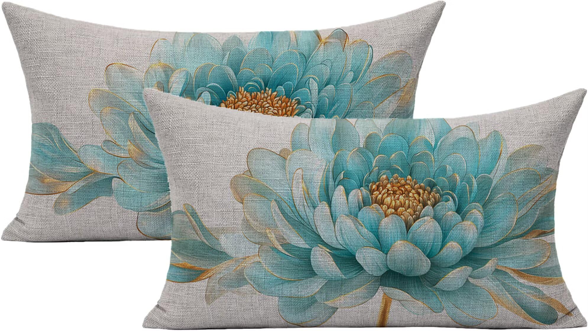 Housse de Coussin Extérieur Imperméable 50x70cm Lot de 2 Motif Fleur Rétro Lpfieonn