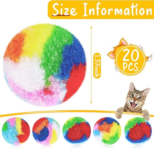 Miniatura 2 de Deekin 20 unidades de bolas de pompón para gatos, de hilo de colores surtidos, pequeñas bolas suaves de felpa, juguete mullido para mascotas y gatos