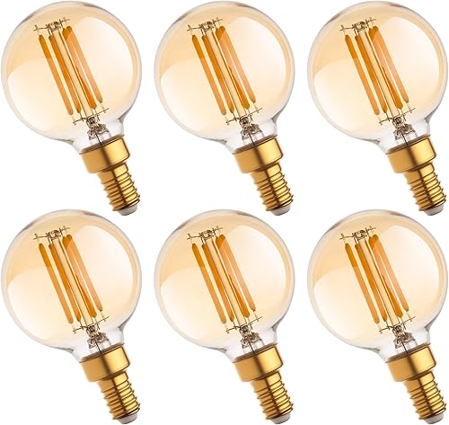 Miniatura 13 de Bombilla LED G16.5, pequeñas bombillas redondas Edison, bombillas de luz de tocador E26 regulables de globo ámbar, bombilla Edison de filamento LED