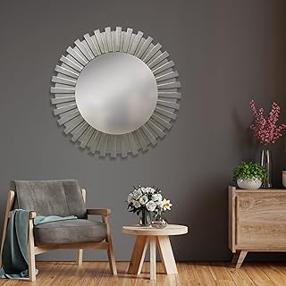 Comprar la fabrica del cuadro Espejo de Pared Fabricado en España – Mod Sol- Acabado Artesanal – Espejo de diseño Ideal para Salón, Recibidor, Vestidor, Dormitorio y Baño. (Plata Envejecida)
