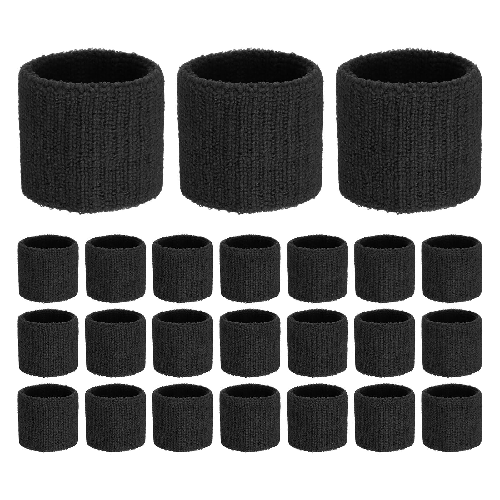 TIXIPEM Sports Sweatbands [24PCS] - Cotton Terry Cloth Wristbands Sweat Absorbent Use for Workout & Basketball & Running - [Black-5CM W] Sweatbands Sports Wristband for Adult Teen