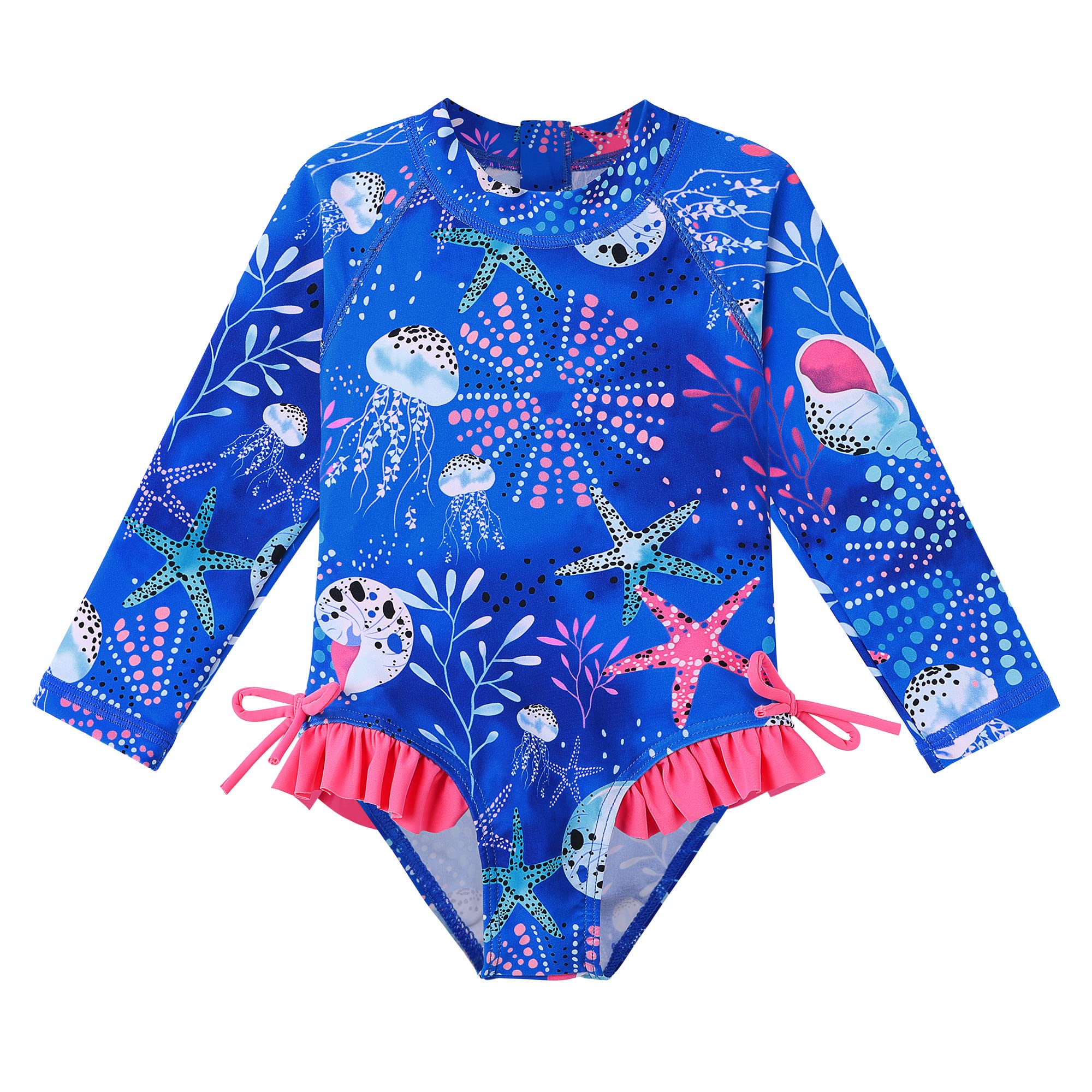 XFGIRLS Baby/Toddler Girls Swimsuit Long Sleeve One-Piece Bathing Suit Rash Guard for Kids UPF 50+ Swimwear