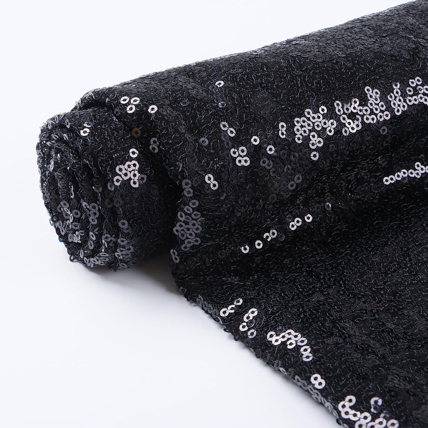 DUOBAO Sequin Fabric by The Yard Black Glitter Sewing Paillette Mesh Fabrics 3 Feet 1 Yards Flip Sequins DIY for Wedding Dress