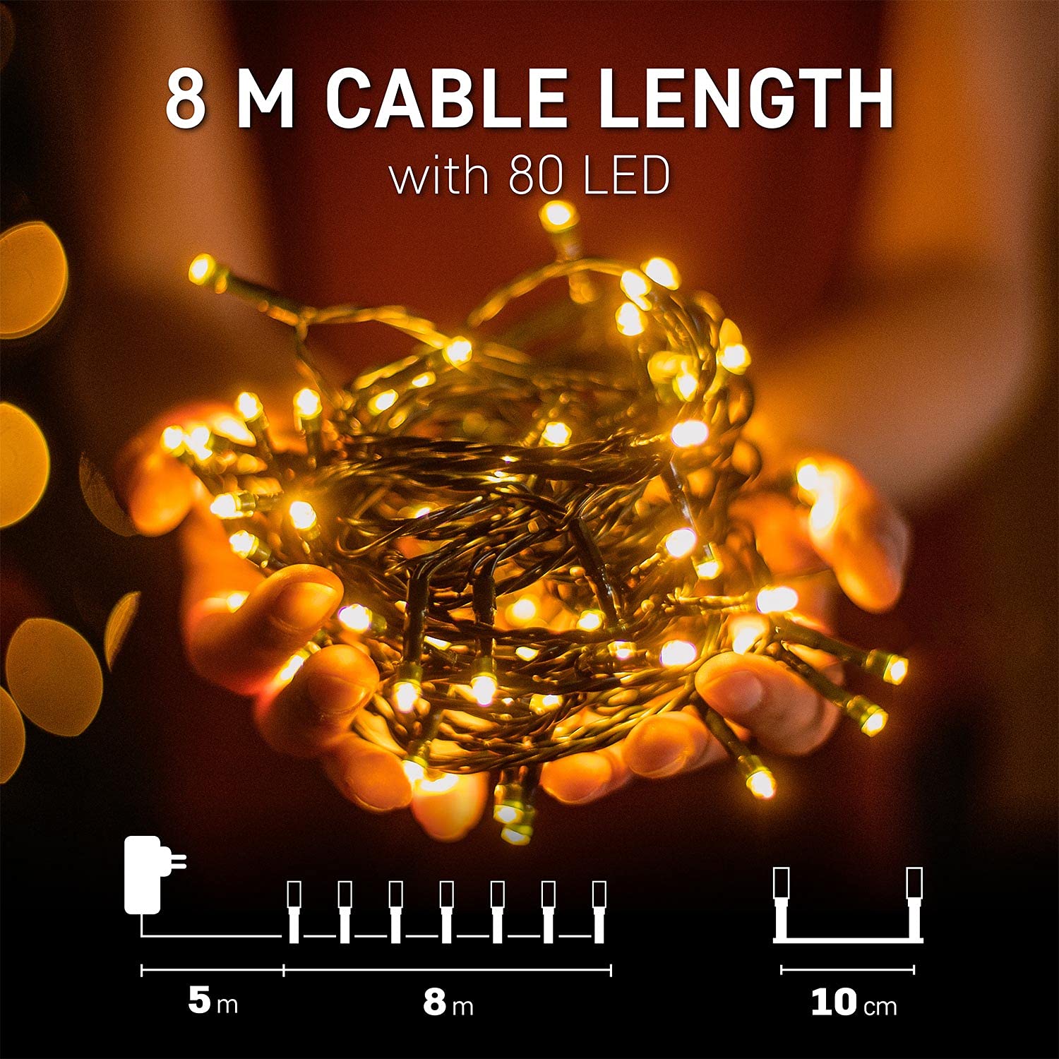 EMOS Guirlande LED Classic Blanc Chaud 10m 100 LED - Minuterie 6h, IP44 Intérieur/Extérieur Noël