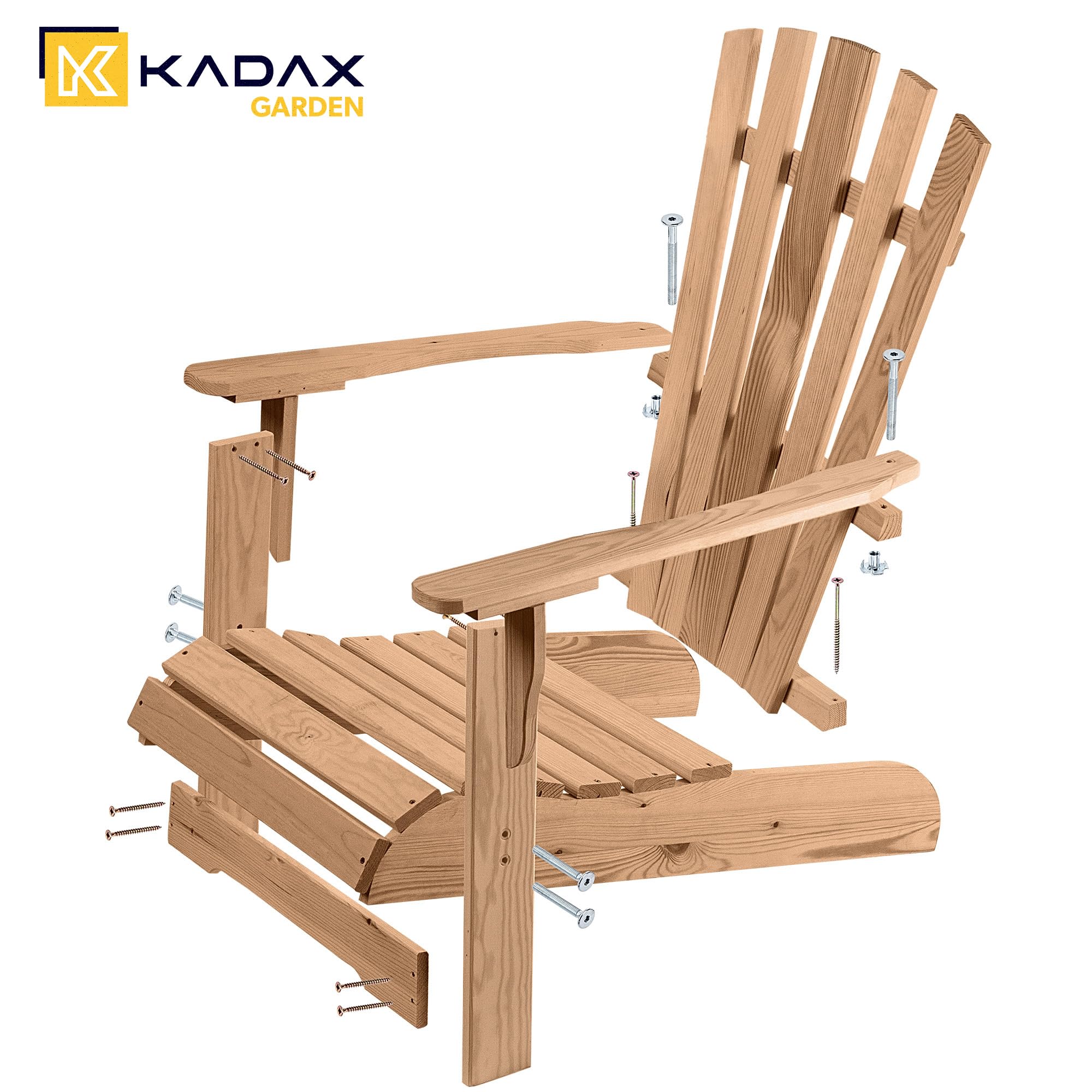 KADAX Adirondack Chaise de jardin en bois, avec dossier haut et accoudoirs, chaise de relaxation, fauteuil d'extérieur en bois pour jardin, foncé