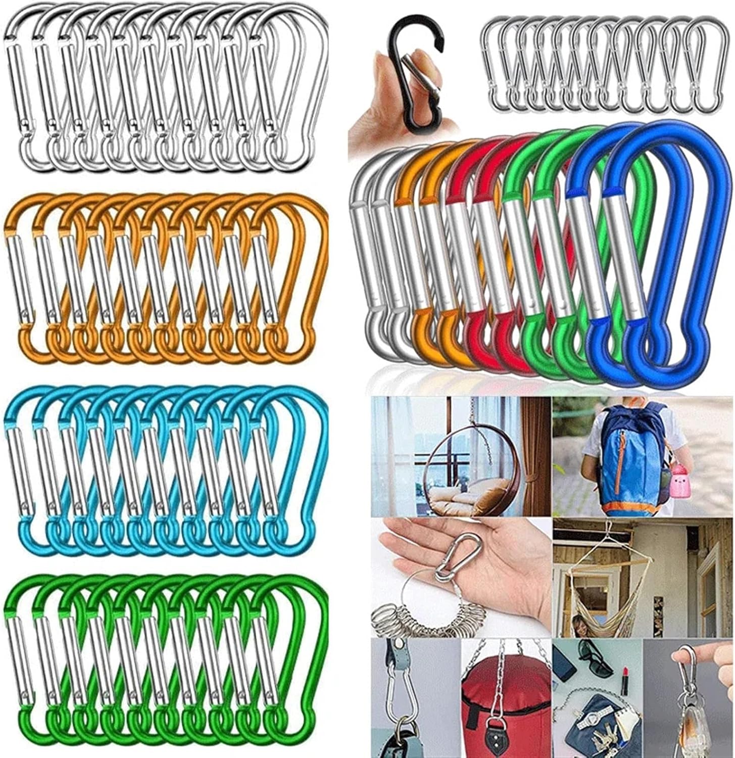 Snap Clips Snap Hooks 8pc s Aluminum Alloy Spring Clip Keychain for Keys Camping Tools(White)
